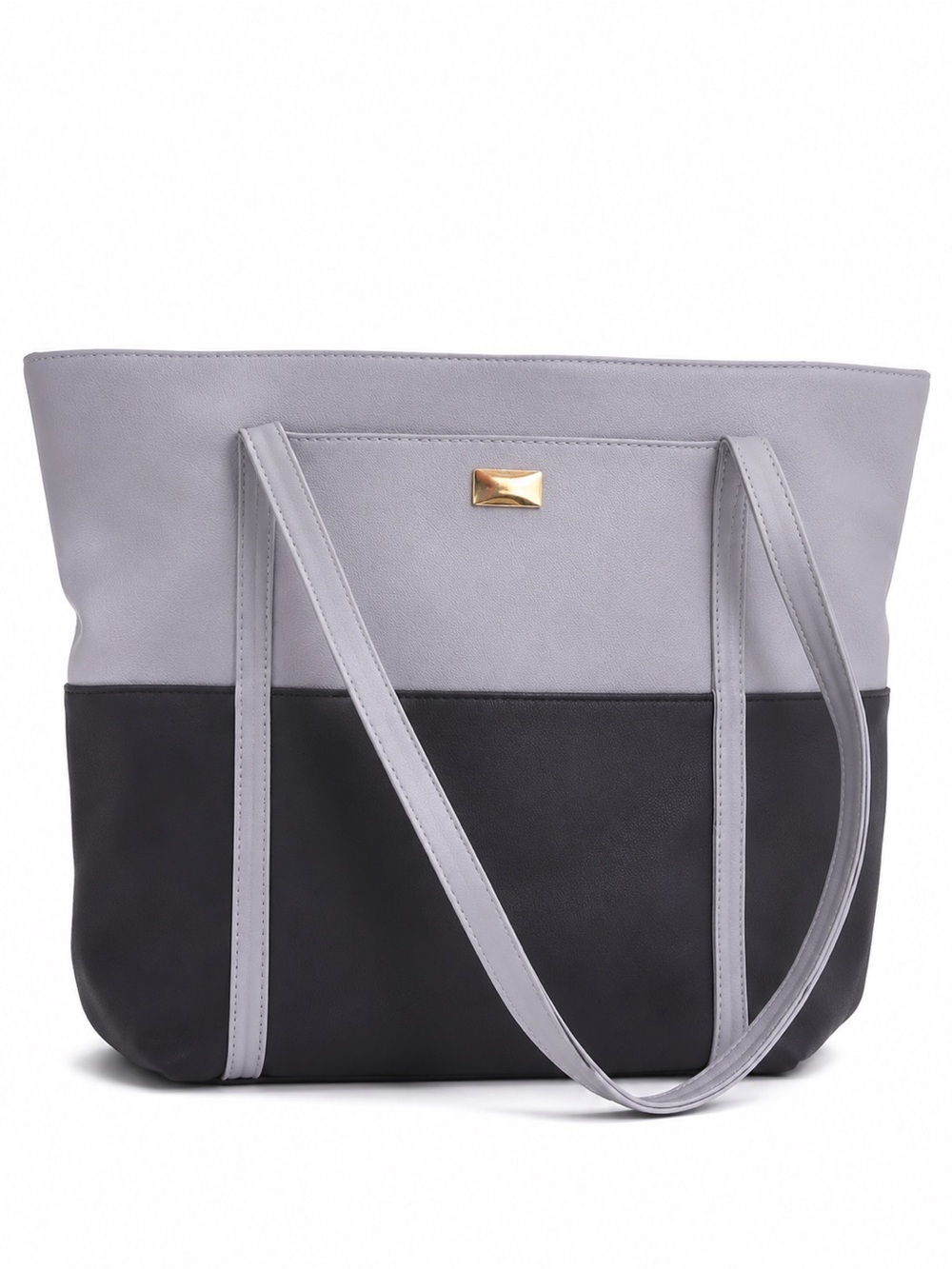 Women's Two-Tone Gray and Black Tote Bag with Gold Accent